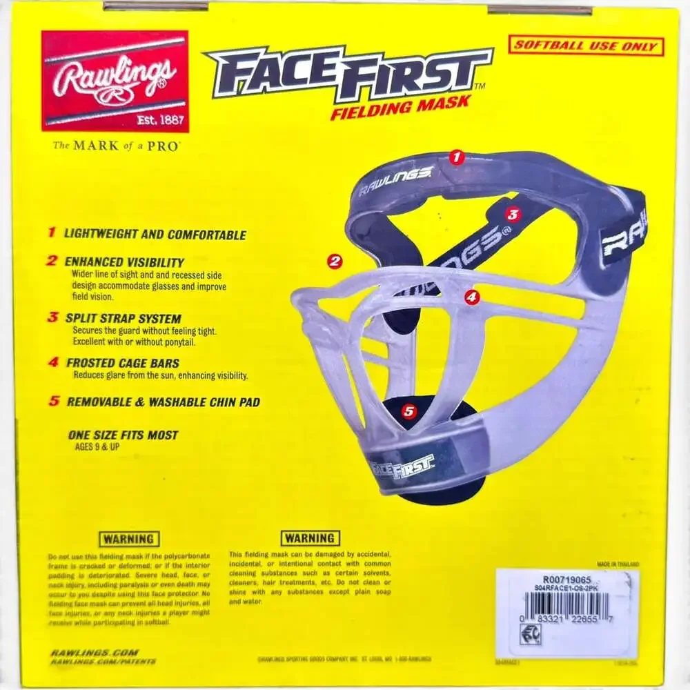 Rawlings Face First Softball Fielding Mask Clear One Size Ages 9+ New Box